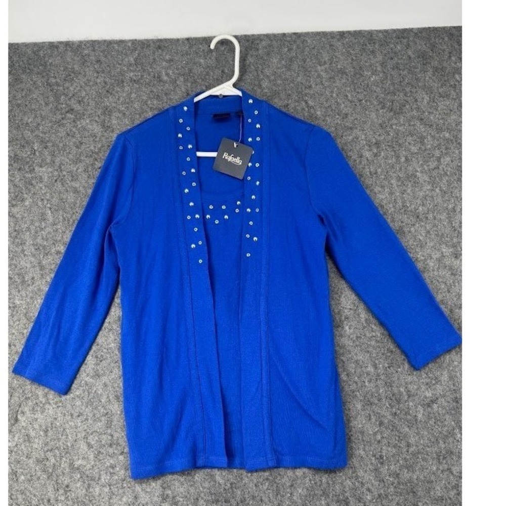 Rafaella Womens Royal Blue Studded 2-Piece Cardigan and Shell Twin Set Size M